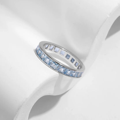 Blue Ice Eternity Ring 925 Sterling Silver Ring | Ocean Blue Crystal Band Ring