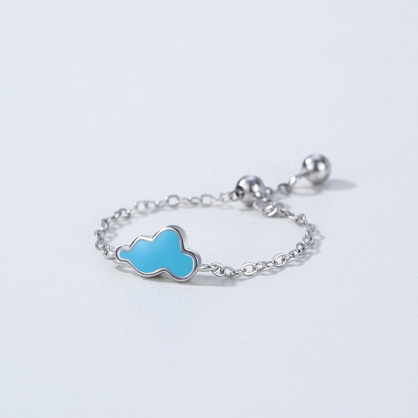 Cloud Blue Enamel Adjustable 925 Sterling Silver Ring | Minimal Sky Ring