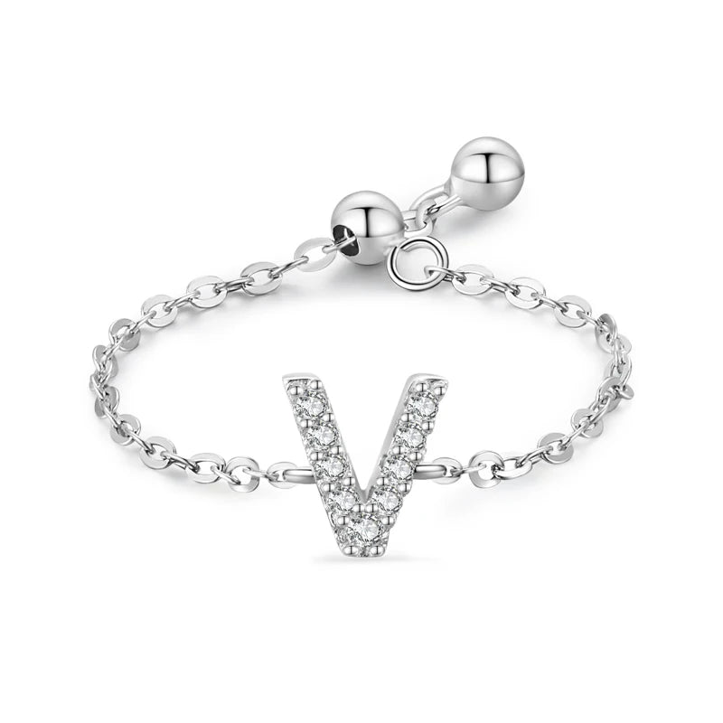 Personalized Alphabet Chain 925 Sterling Silver Ring