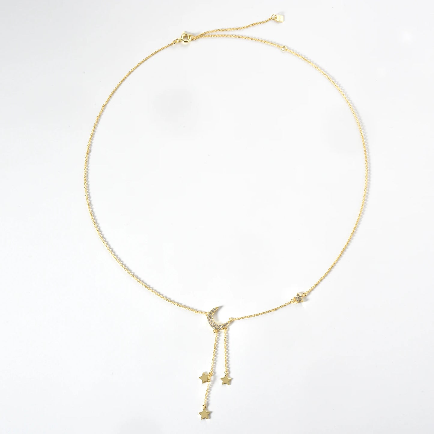 Moon & Stars Drop 925 Sterling Silver Necklace  Dainty Celestial Pendant