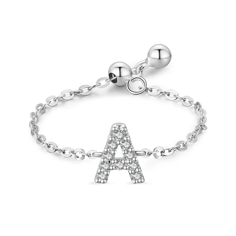 Personalized Alphabet Chain 925 Sterling Silver Ring