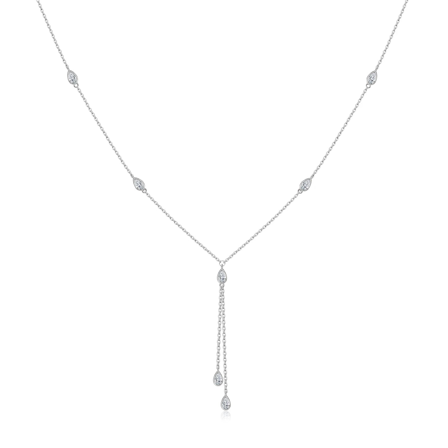 Teardrop Crystal Y Necklace 925 Sterling Silver | Dainty Drop Necklace