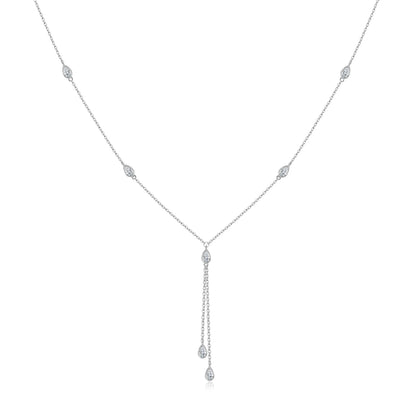 Teardrop Crystal Y Necklace 925 Sterling Silver | Dainty Drop Necklace