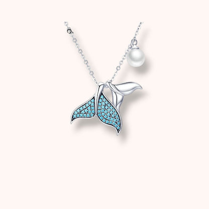 Blue Whale Tail Pearl 925 Sterling Silver Necklace