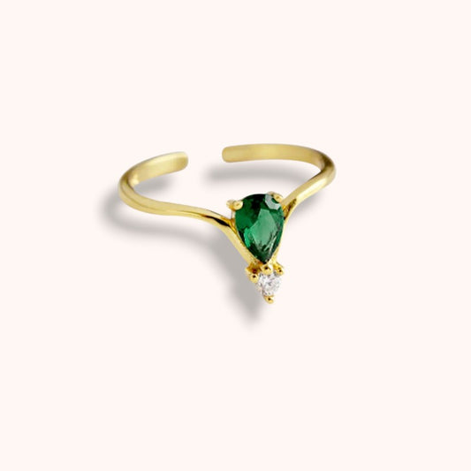 Green Emerald Drop 925 Sterling Silver Ring