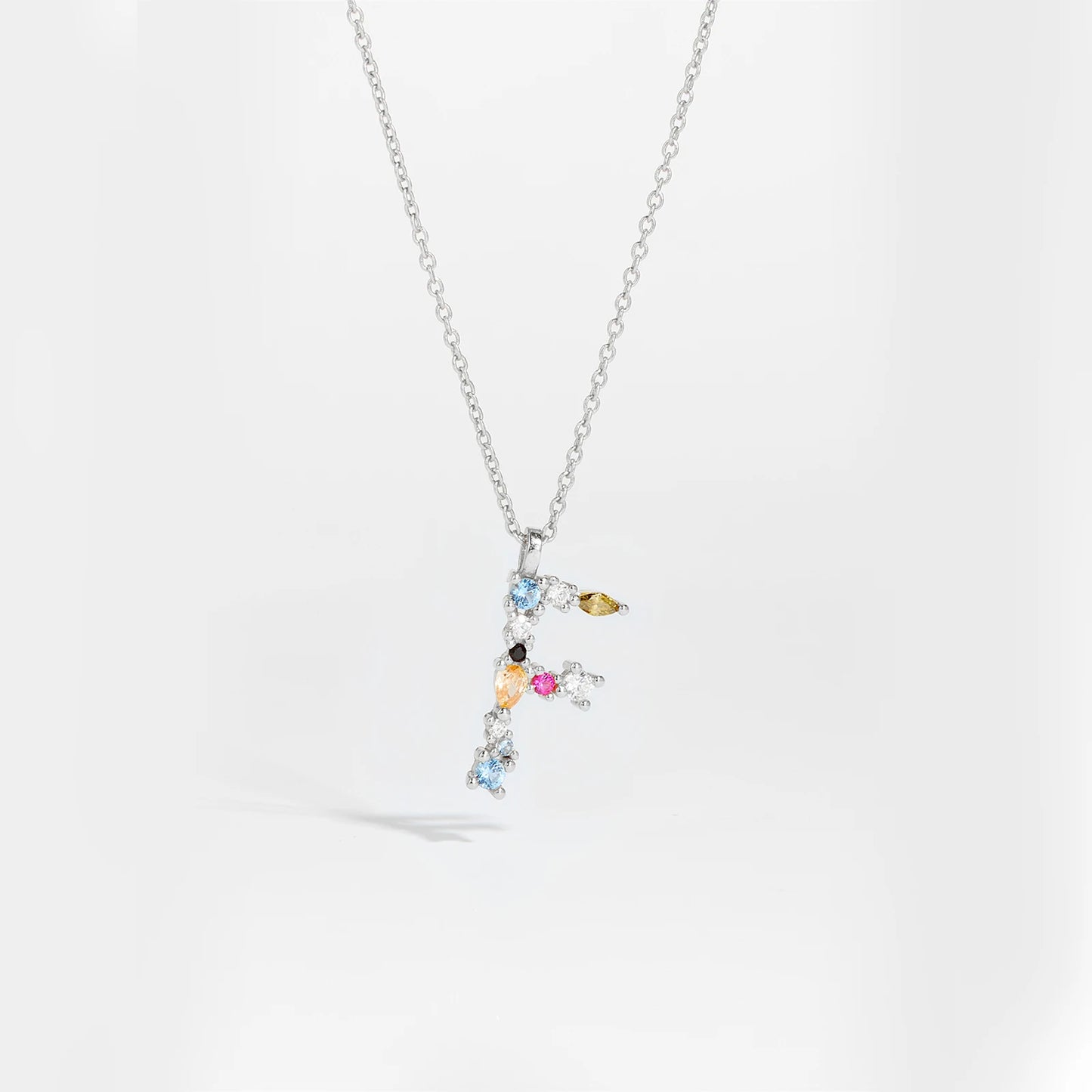 Colorful Crystal Initial Letter 925 Sterling Silver Necklace