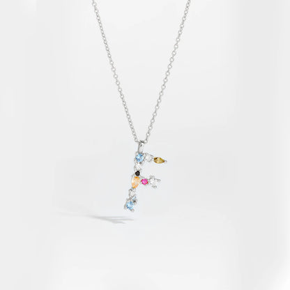 Colorful Crystal Initial Letter 925 Sterling Silver Necklace