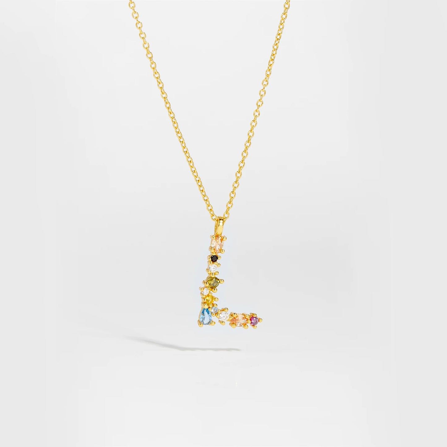 Colorful Crystal Initial Letter 925 Sterling Silver Necklace