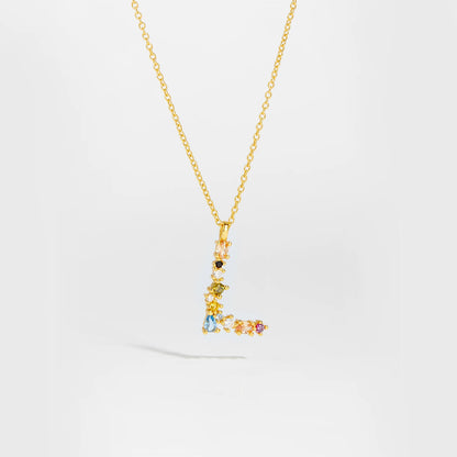 Colorful Crystal Initial Letter 925 Sterling Silver Necklace