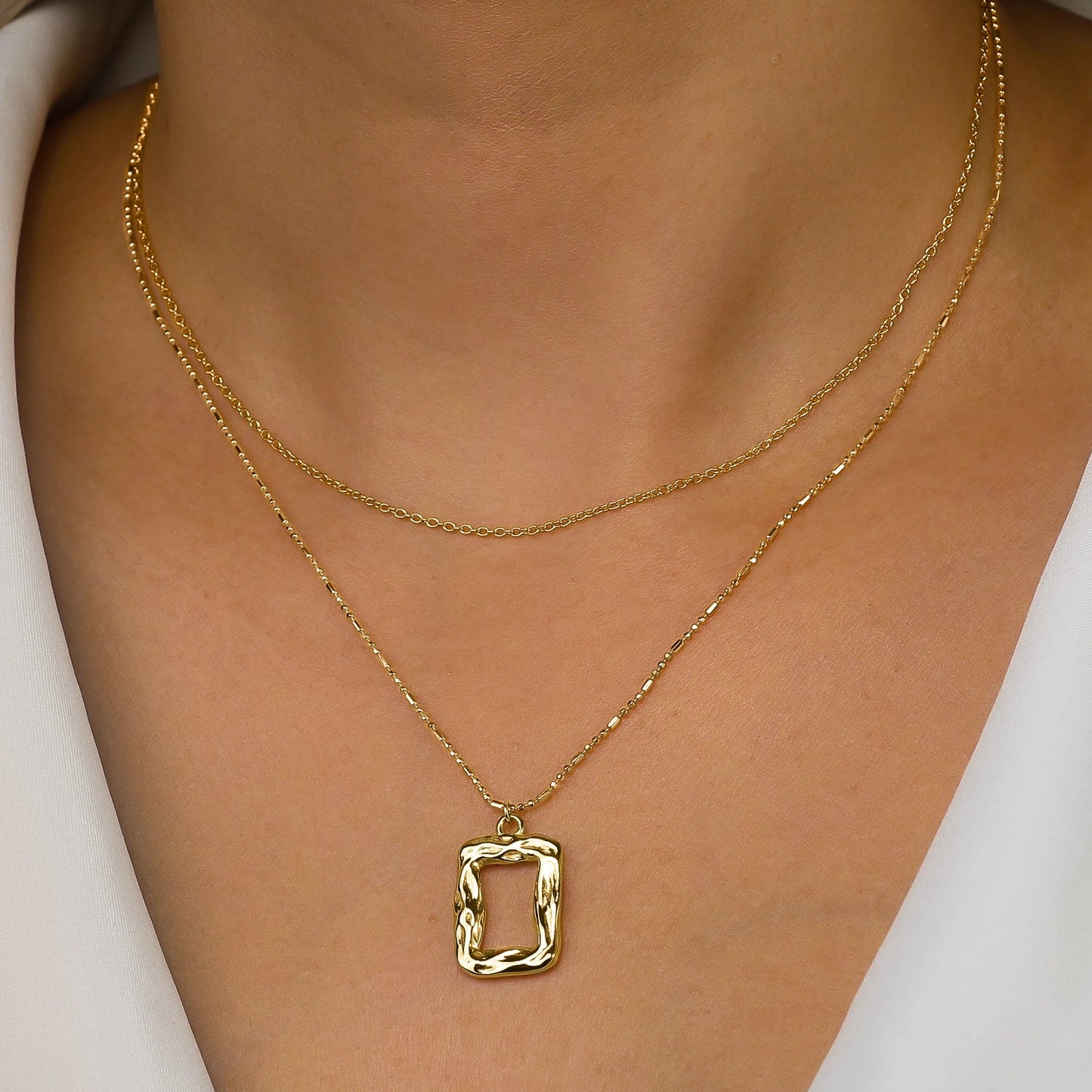 Organic Square Layered Necklace – 925 Sterling Silver/ 18K Gold Vermeil