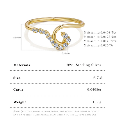 D Color VVS1 Moissanite Wave 925 Sterling Silver Ring
