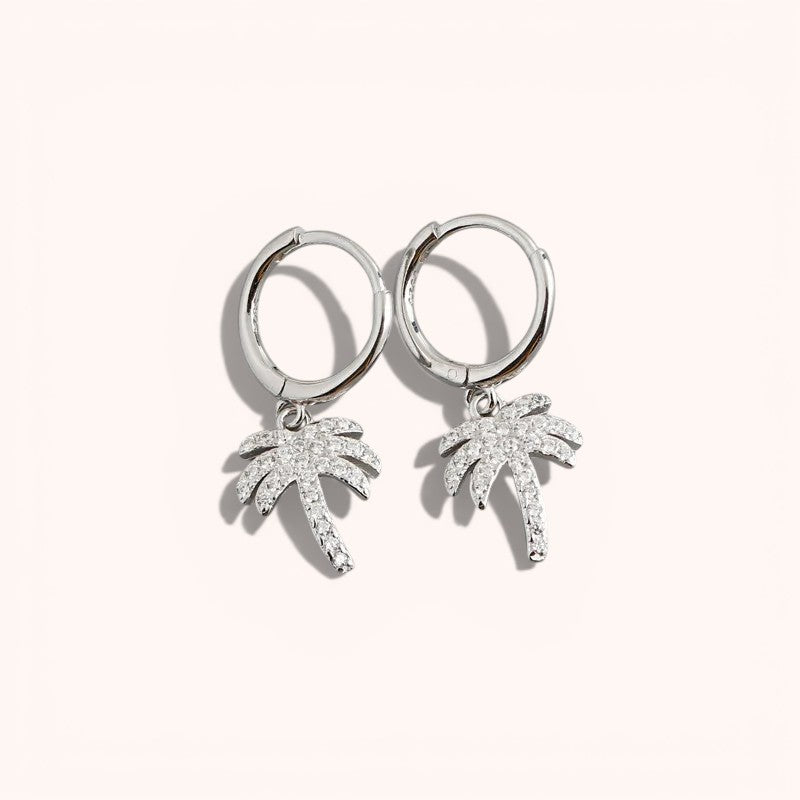 Palm Tree Zircon Hoop Earrings – 925 Sterling Silver