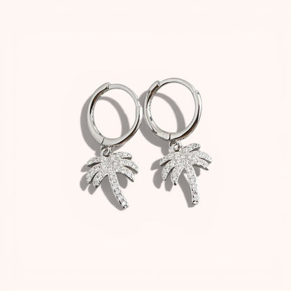 Palm Tree Zircon Hoop Earrings – 925 Sterling Silver