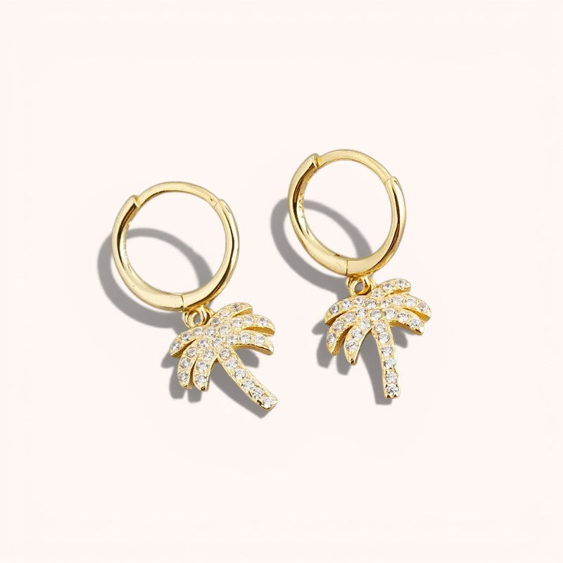 Palm Tree Zircon Hoop Earrings – 925 Sterling Silver