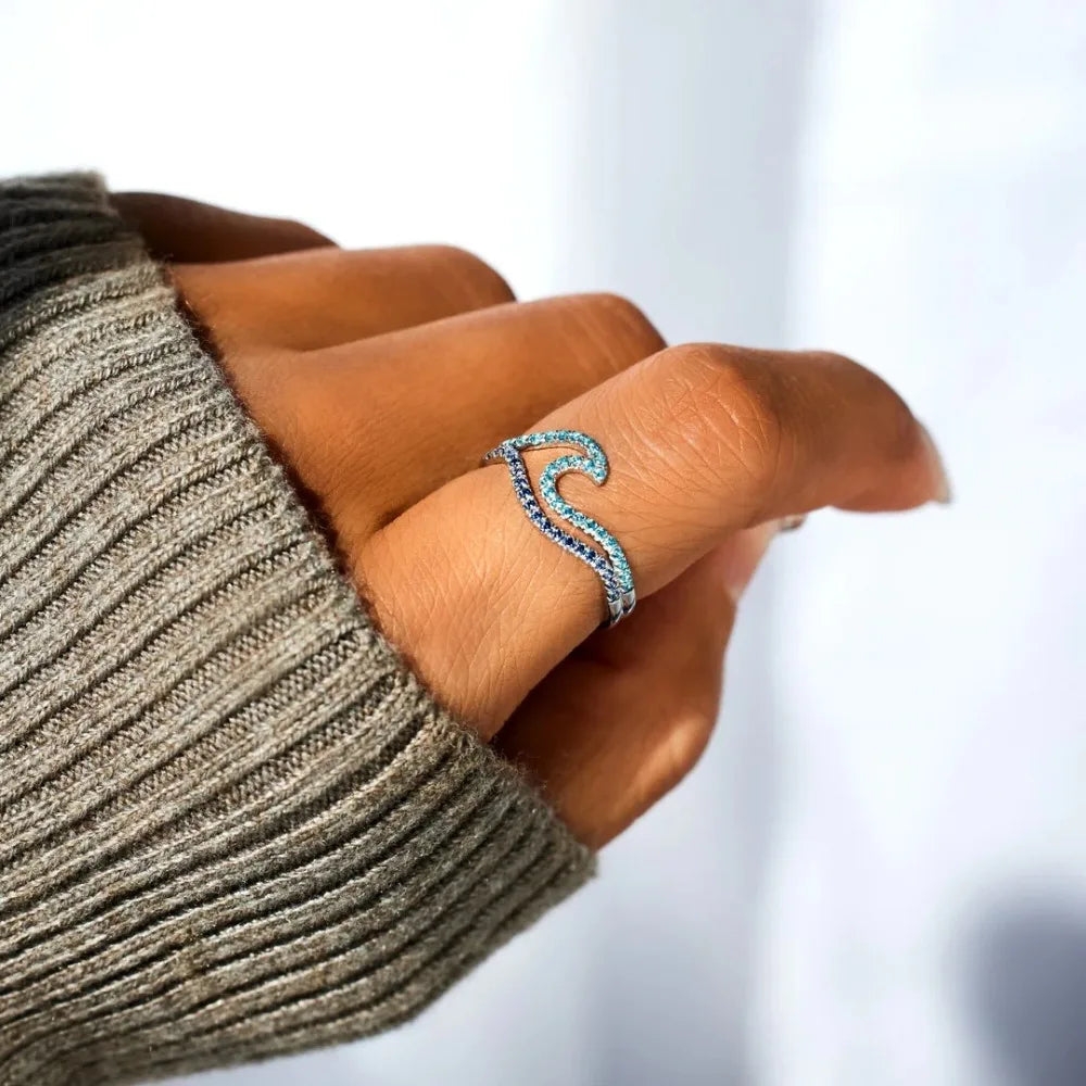 Summer Blue Double Wave Ring