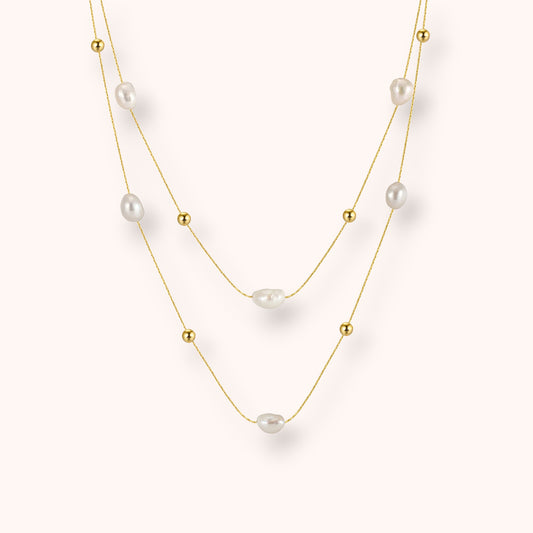 Layered Freshwater Pearl 925 Sterling Silver Necklace 14k Gold Plate