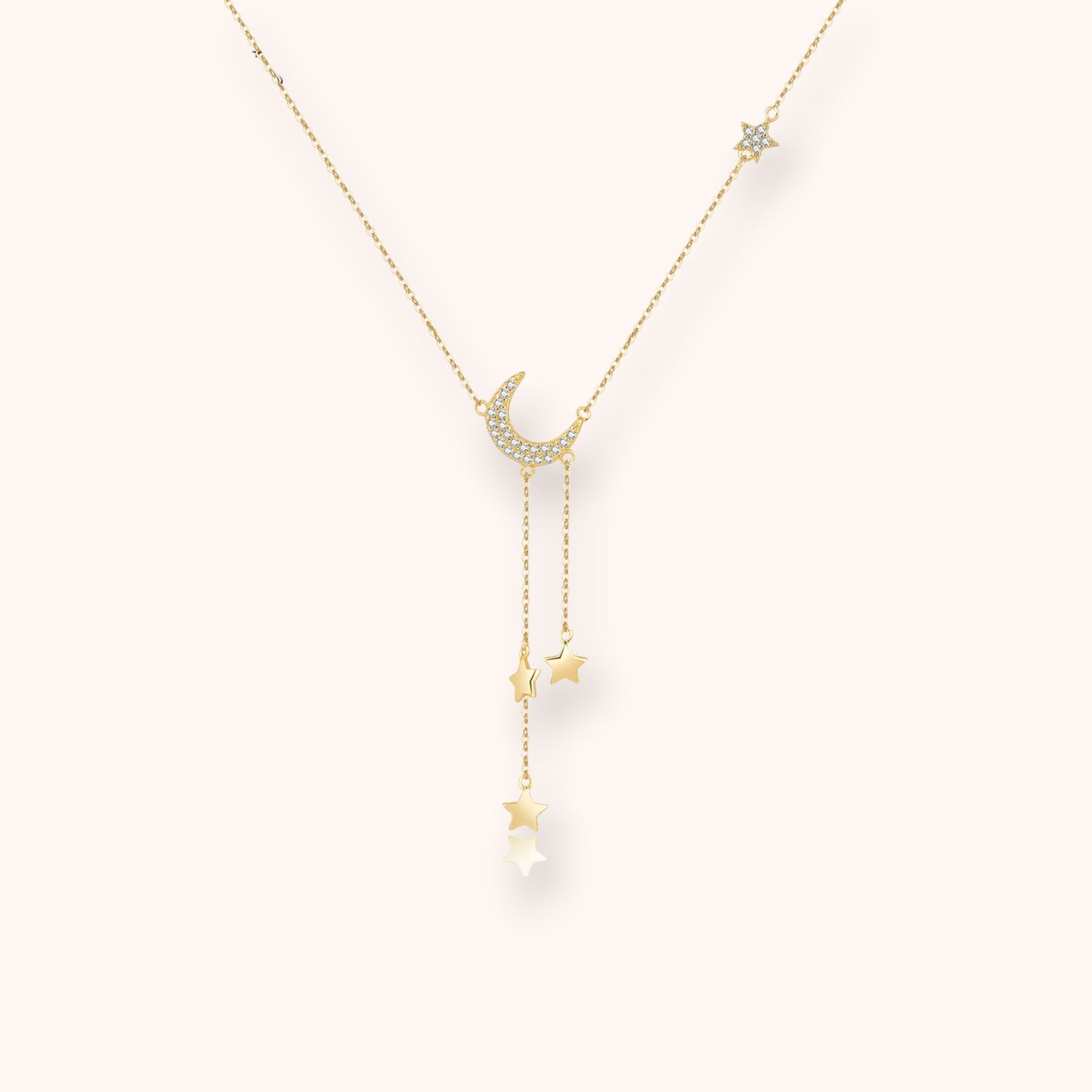 Moon & Stars Drop 925 Sterling Silver Necklace  Dainty Celestial Pendant