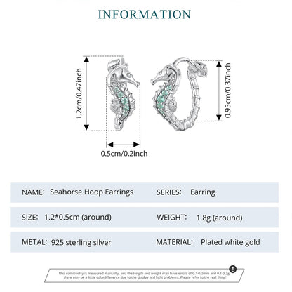 Seahorse Hoop 925 Sterling Silver Earrings