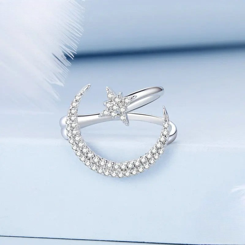 Star & Moon Ear Cuff – 925 Sterling Silver Celestial Ear Wrap