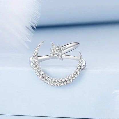 Star & Moon Ear Cuff – 925 Sterling Silver Celestial Ear Wrap