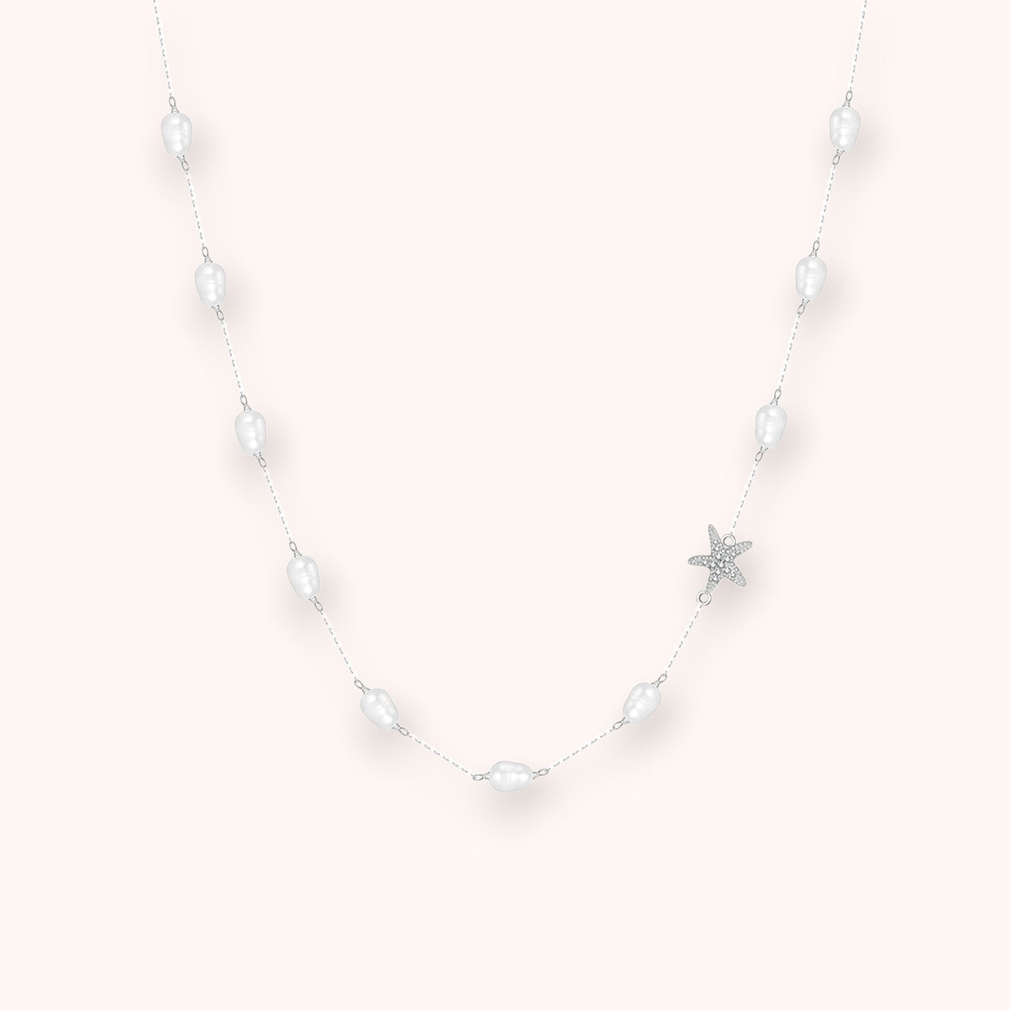 Stellar Pearl Line Necklace – 925 Sterling Silver