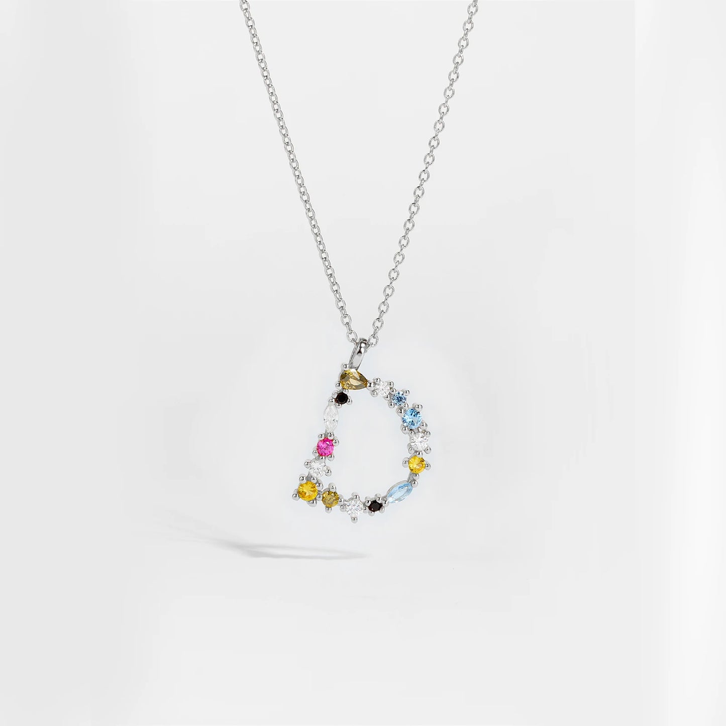 Colorful Crystal Initial Letter 925 Sterling Silver Necklace