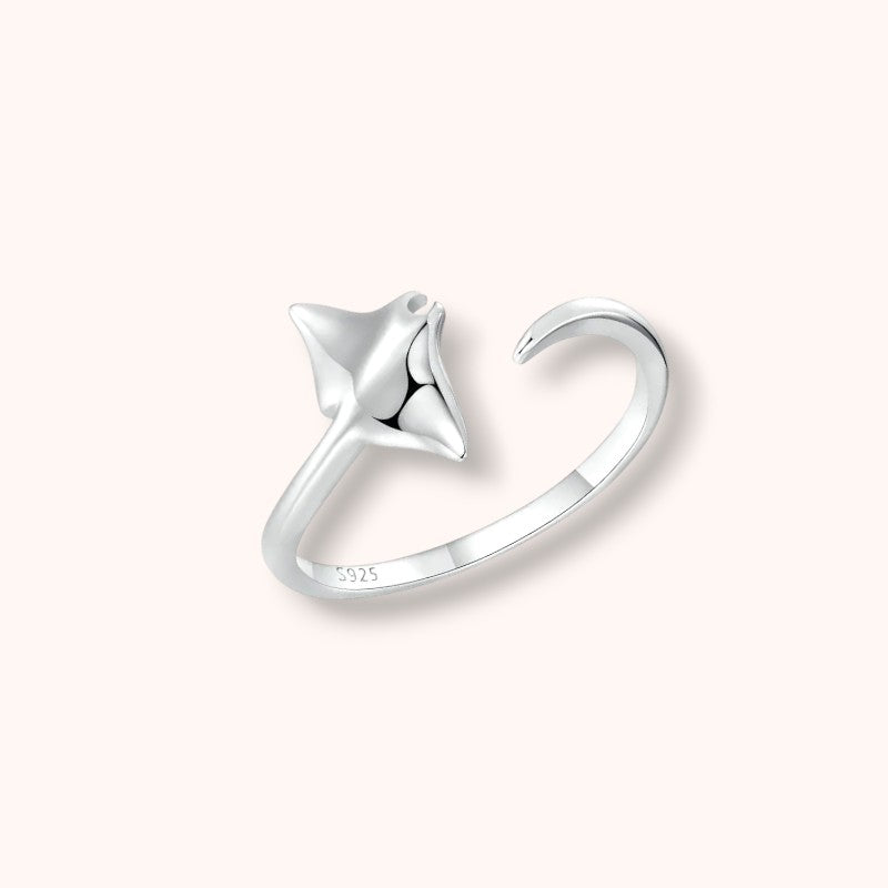 Manta Ray Open 925 Sterling Silver Ring Minimal Ocean Adjustable Ring