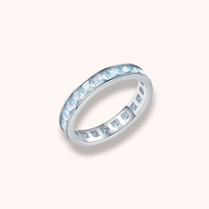 Blue Ice Eternity Ring 925 Sterling Silver Ring | Ocean Blue Crystal Band Ring