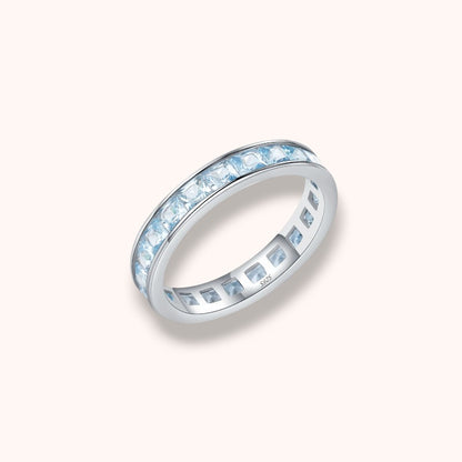 Blue Ice Eternity Ring 925 Sterling Silver Ring | Ocean Blue Crystal Band Ring