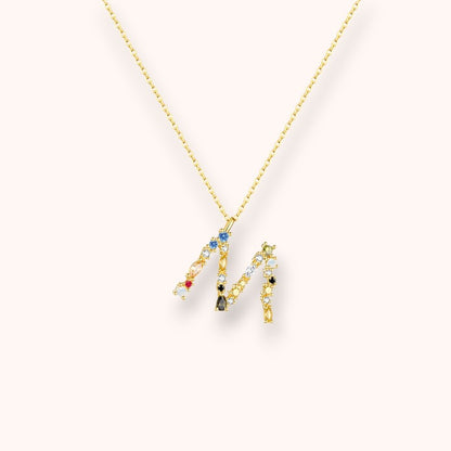 Colorful Crystal Initial Letter 925 Sterling Silver Necklace
