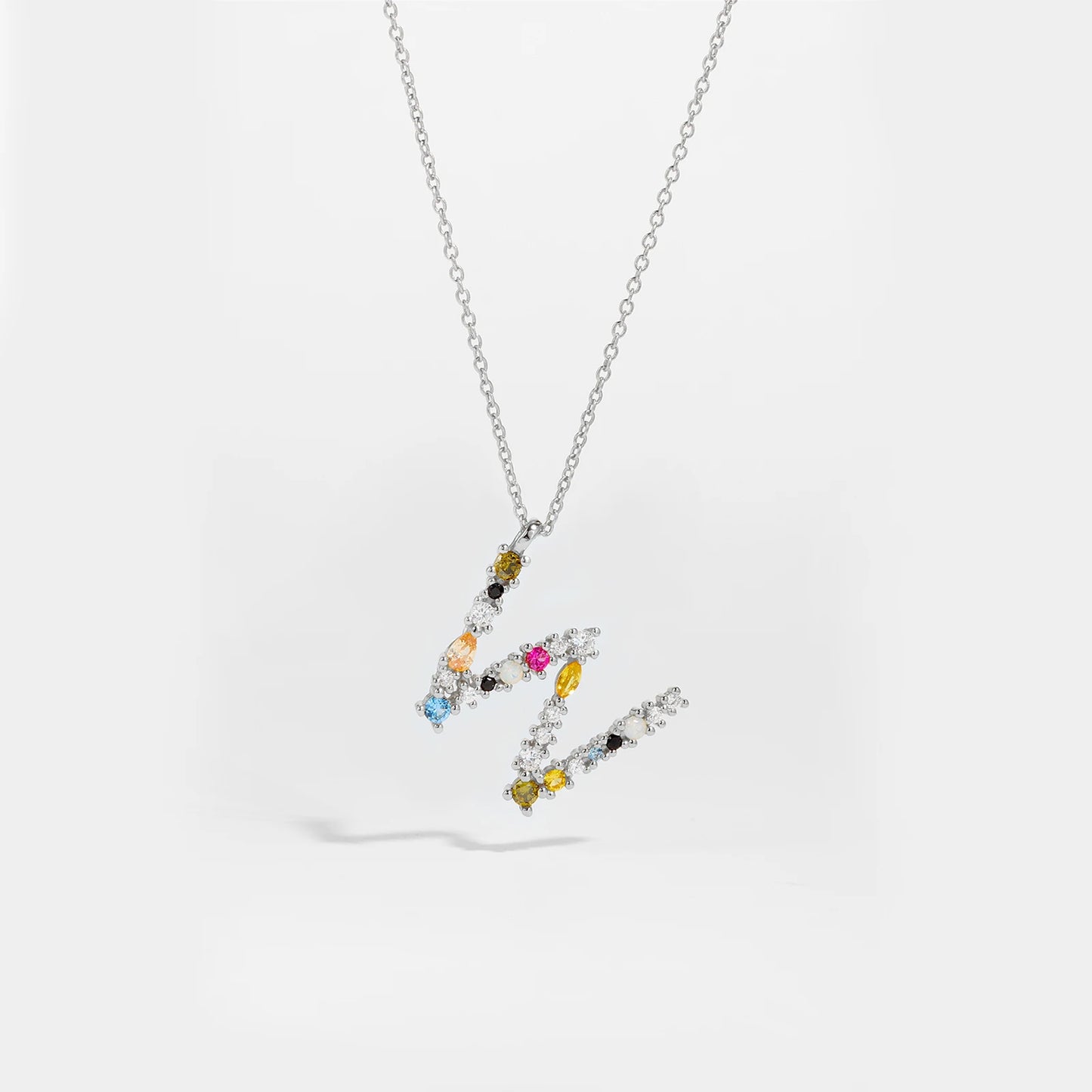 Colorful Crystal Initial Letter 925 Sterling Silver Necklace