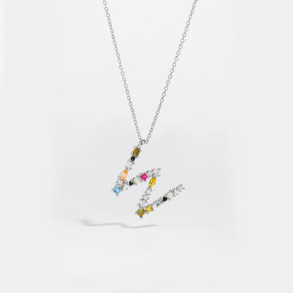 Colorful Crystal Initial Letter 925 Sterling Silver Necklace