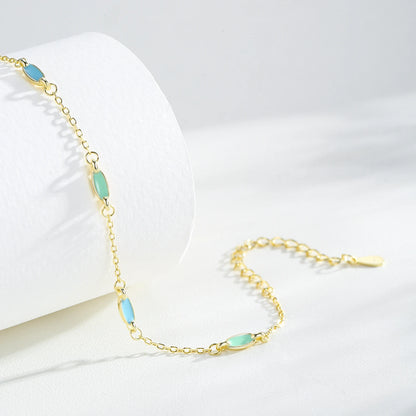Blue Enamel Link Bracelet 925 Sterling Silver | Minimal Gold Adjustable Bracelet