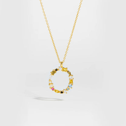 Colorful Crystal Initial Letter 925 Sterling Silver Necklace