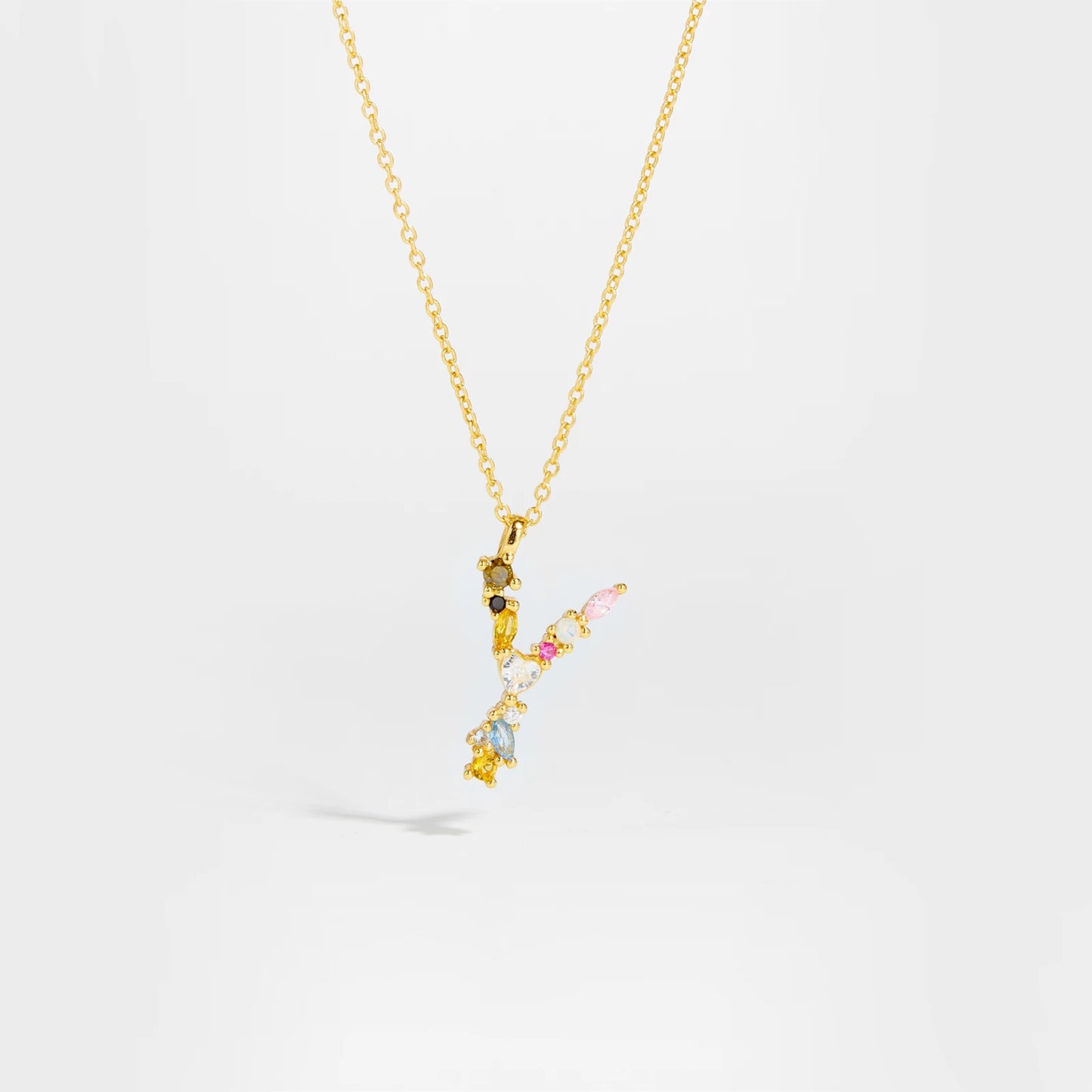Colorful Crystal Initial Letter 925 Sterling Silver Necklace