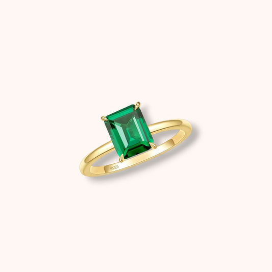 Green Zircon Emerald-Cut 925 Sterling Silver Ring