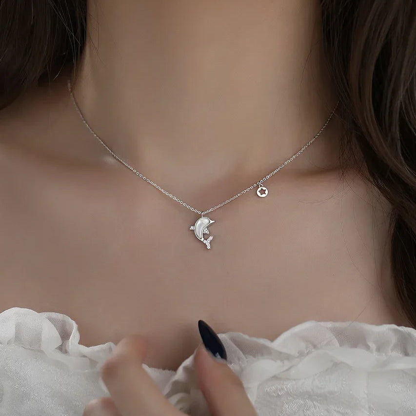 White Dolphin Necklace 925 Sterling Silver | Ocean-Inspired Necklace
