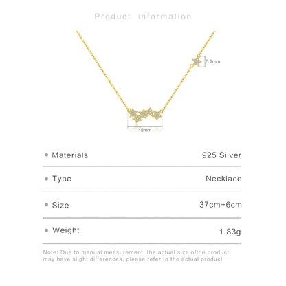 Triple Star Adjustable 925 Sterling Silver Necklace | Minimal Gold Star Jewelry