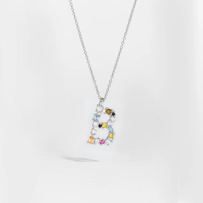Colorful Crystal Initial Letter 925 Sterling Silver Necklace