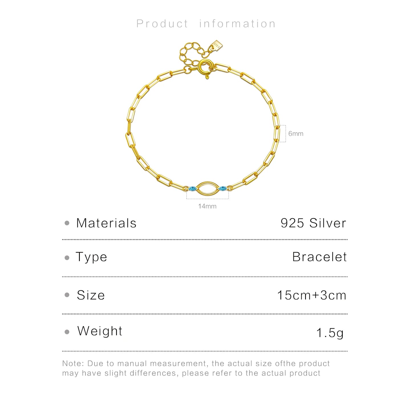 Ocean Link Blue Crystal 925 Sterling Silver Bracelet