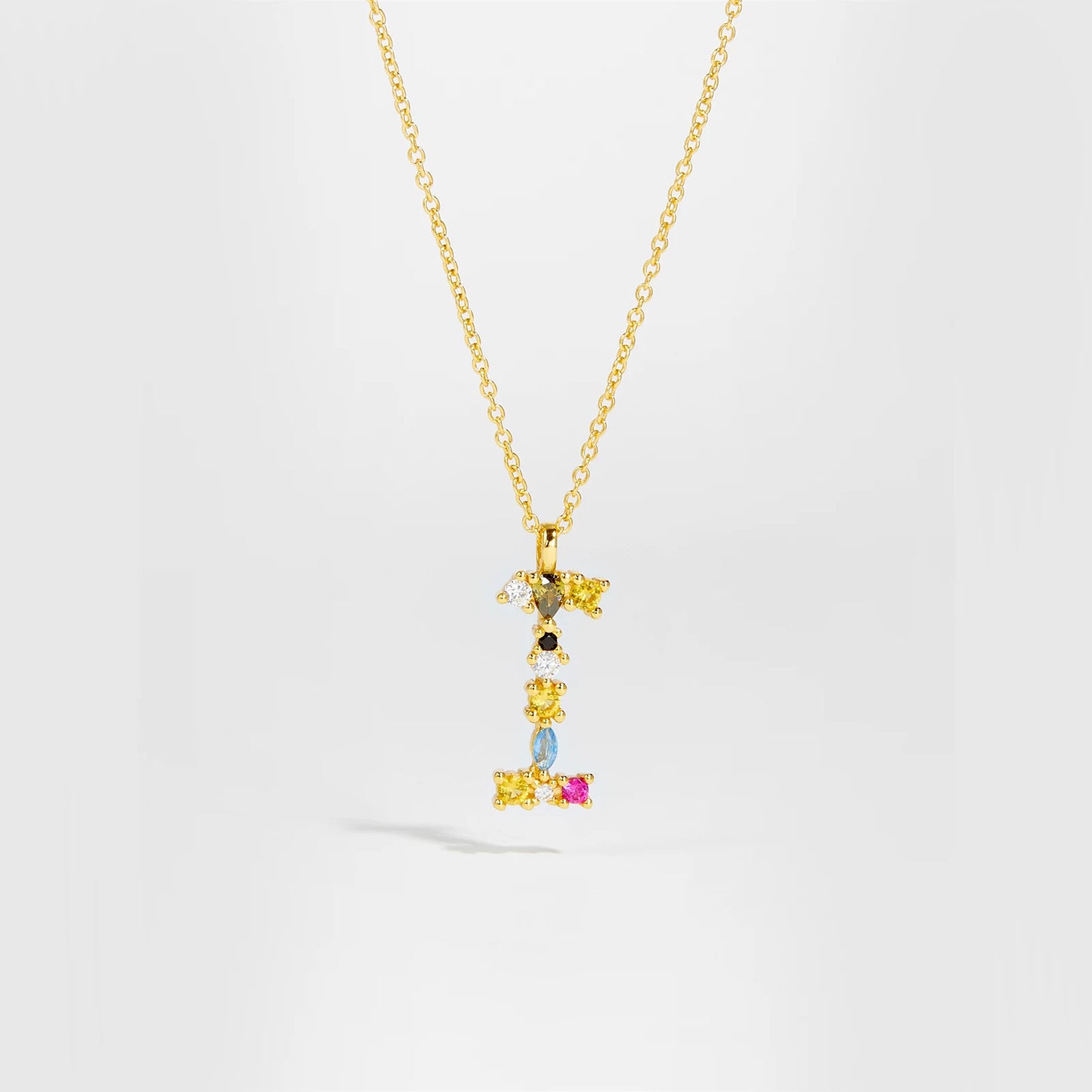 Colorful Crystal Initial Letter 925 Sterling Silver Necklace