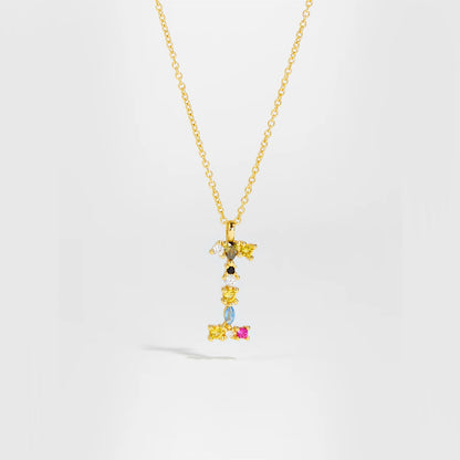 Colorful Crystal Initial Letter 925 Sterling Silver Necklace
