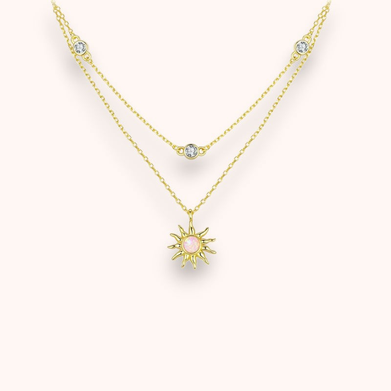 Sun Opal Layered Necklace – 925 Gold Plated Sterling Silver