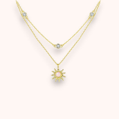 Sun Opal Layered Necklace – 925 Gold Plated Sterling Silver