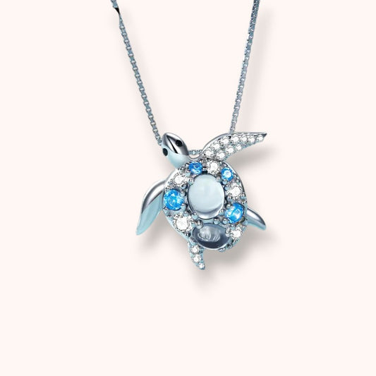 Sea Turtle Necklace – 925 Sterling Silver Ocean Blue Pendant