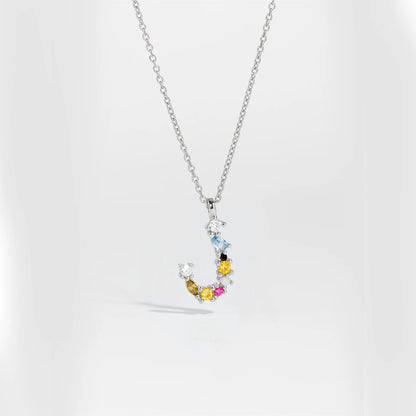 Colorful Crystal Initial Letter 925 Sterling Silver Necklace