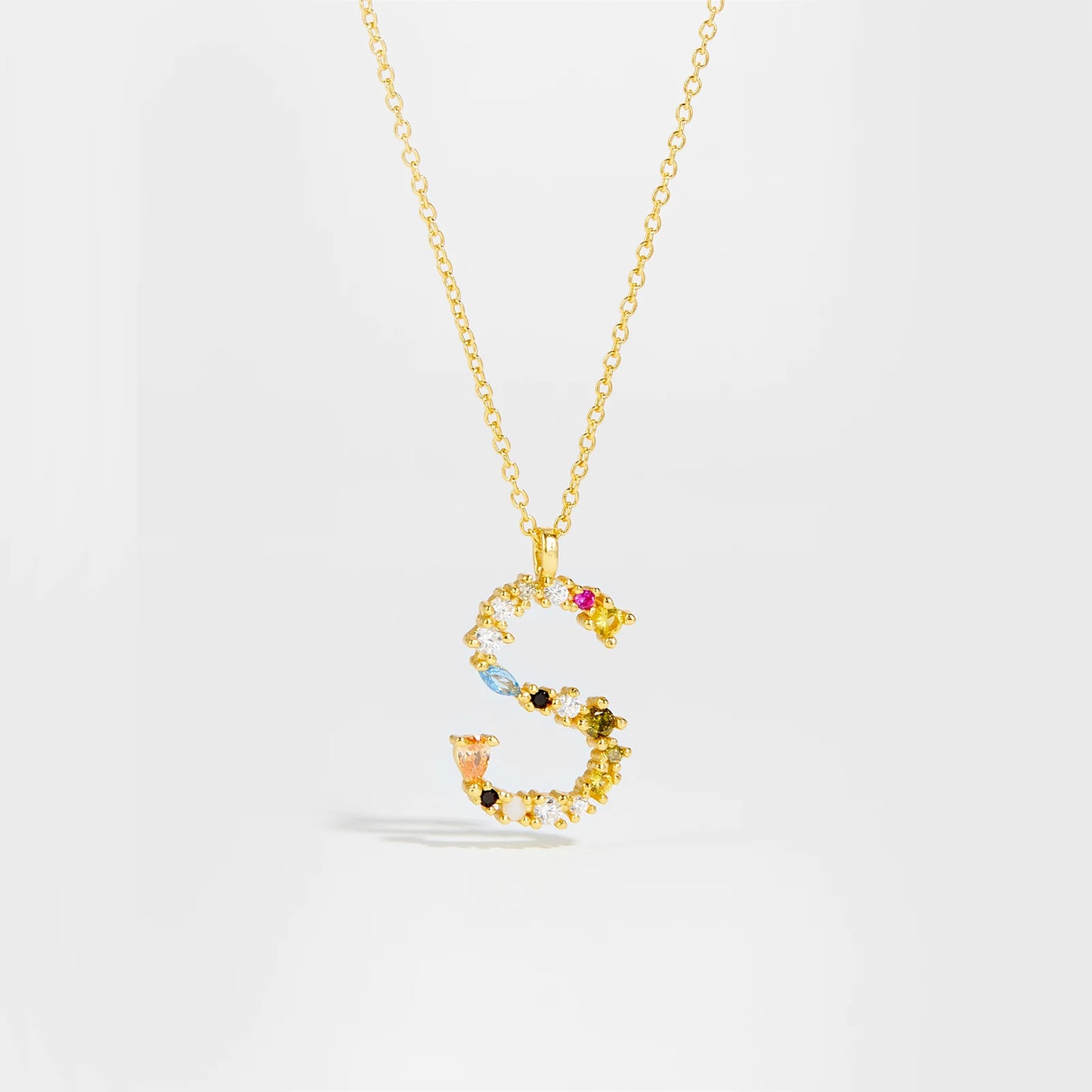 Colorful Crystal Initial Letter 925 Sterling Silver Necklace