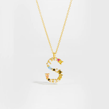 Colorful Crystal Initial Letter 925 Sterling Silver Necklace