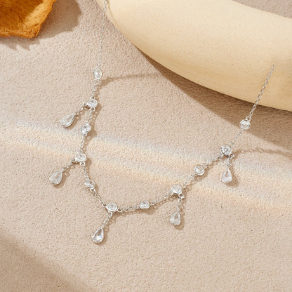 Teardrop Crystal Y Necklace 925 Sterling Silver | Dainty Drop Necklace
