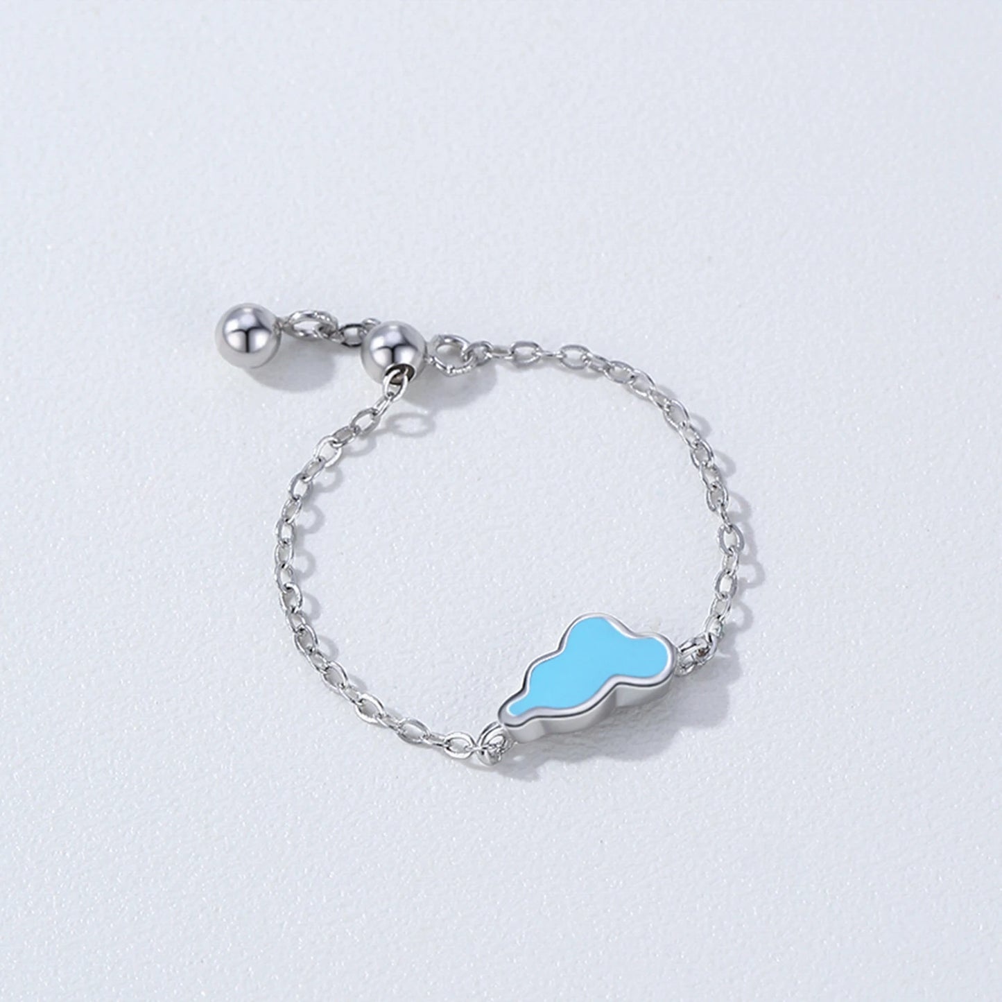 Cloud Blue Enamel Adjustable 925 Sterling Silver Ring | Minimal Sky Ring
